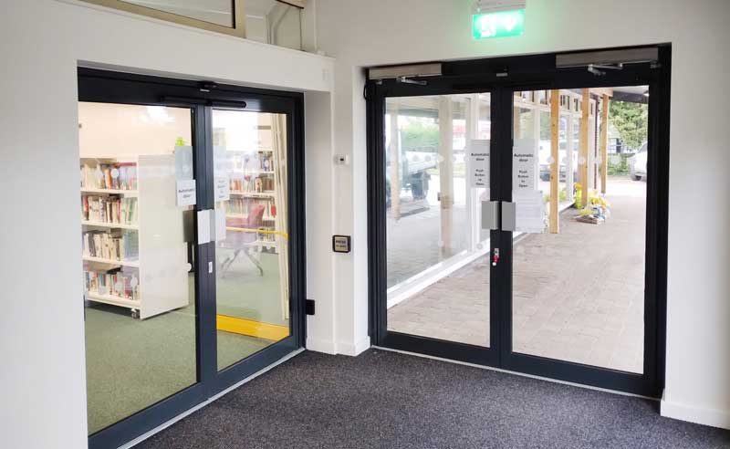 double automatic door install at Culcheth Library